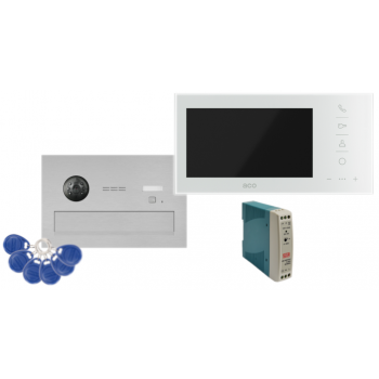ZESTAW DOMOFONOWY ACO COMO-PRO-POST-V1 + MONITOR GLASS-PRO-7 WH + MDR-20-15 + BRELOKI